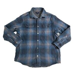 Croft Barrow Men Large Flannel Fleece Lined Shirt Shacket Jacket Snap Blue Gray